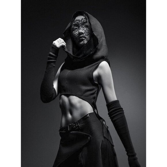 🆕Women Black Lace Hole Face Mask Gothic Sexy Halloween Spandex Cosplay Mask - Picture 2 of 5